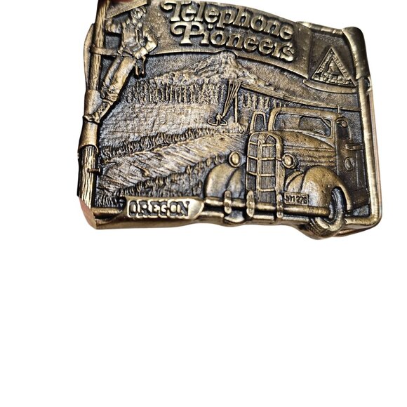 Vintage Solid Brass Telephone Pioneers Belt‎ Buckle Oregon Limited Edition No. 3 - Picture 3 of 8